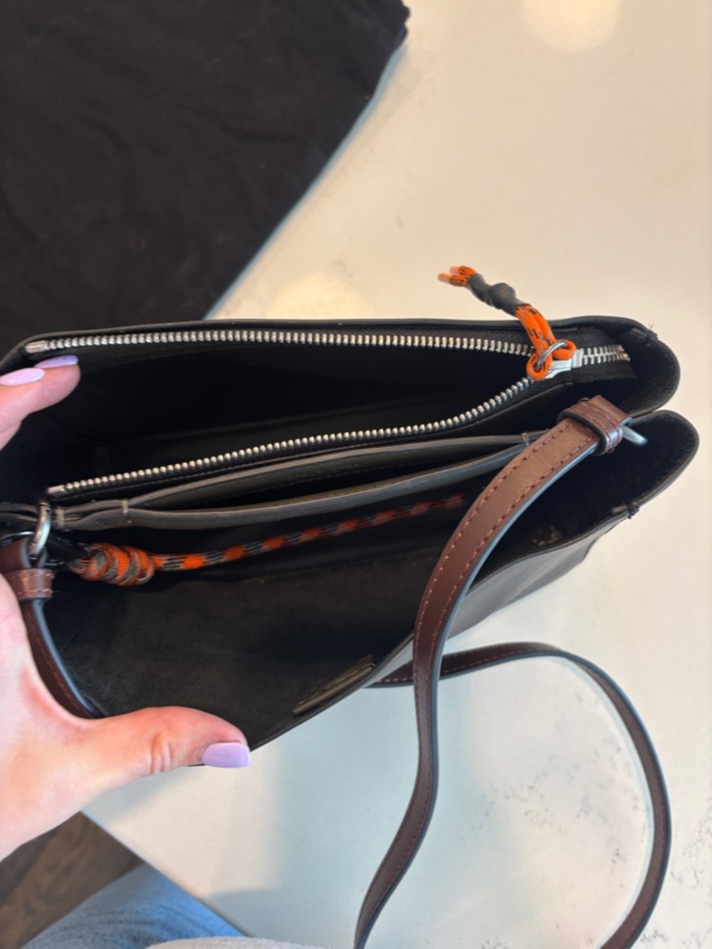 rag & bone Black Leather Crossbody with Brown Strap and Silver Hardware - Picture 8 of 9